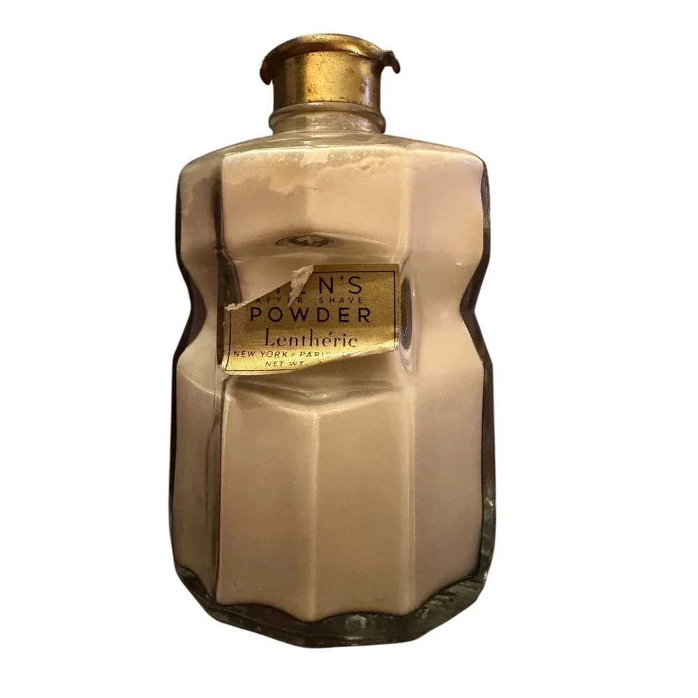 Vtg 40s Lentheric Mens After Shave Powder Glass Bottle Art Deco 3oz Collectible